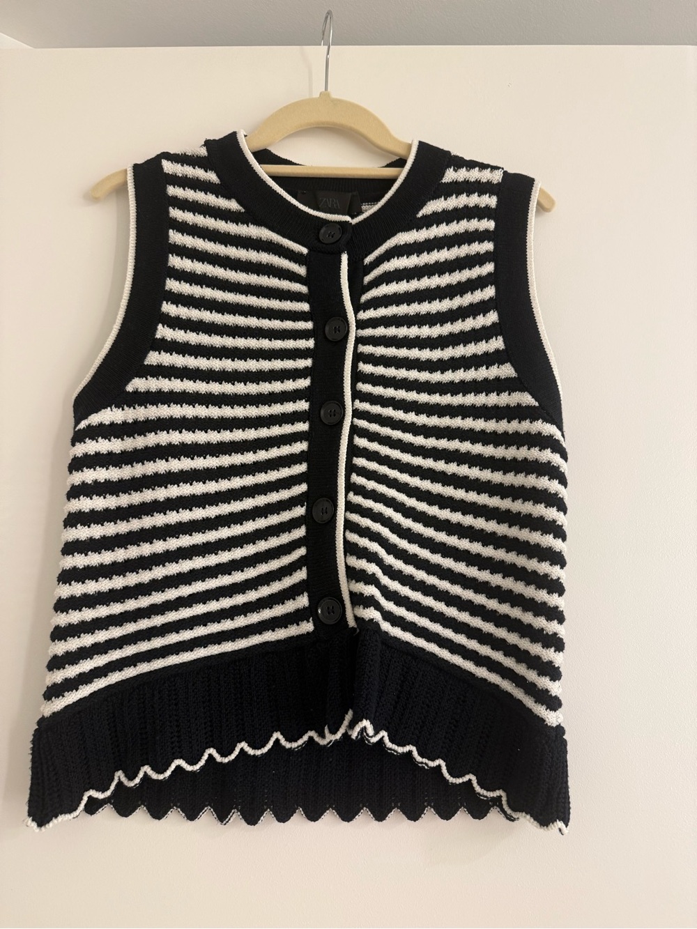 Zara Black & White Striped Knit Button Front Vest